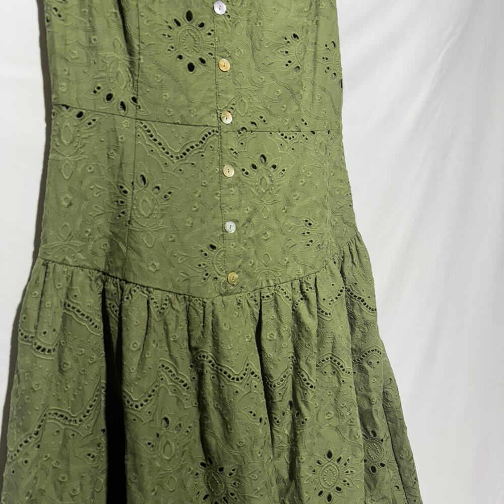 House of Harlow 1960 NWT Olive Green Eyelet Midi Dress Cottagecore Praire Size 4 - Picture 6 of 12